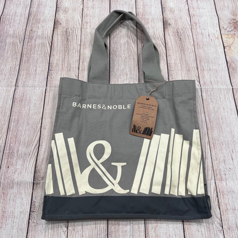 Barnes & Noble Premium Organic Cotton Tote Bag Grey Natural Re-Wrap NWT